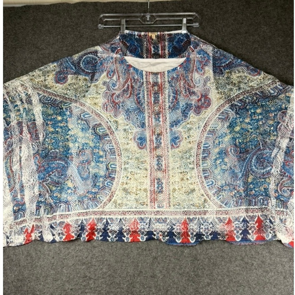REBA‎ Paisley Lace Trim Kimono Duster Open Front Cardigan Bohemian Cover Up 3X